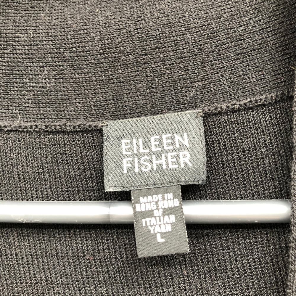 Vintage Eileen Fisher 100% Wool Italian Yarn Open Front Cardigan Jacket Black L - Picture 5 of 9